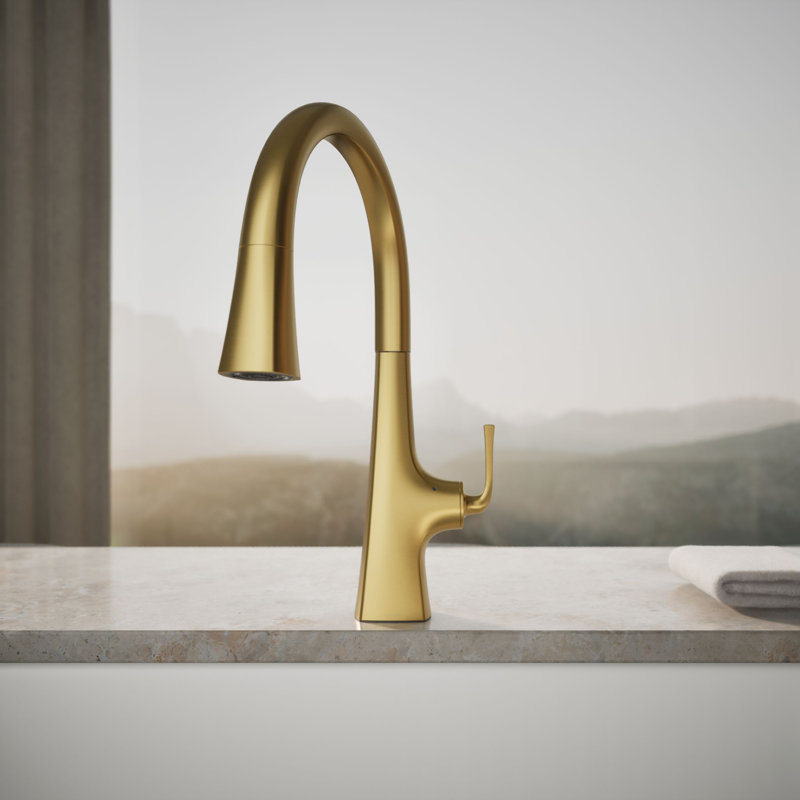 Graze Touchless Pull-Down Kitchen Sink Faucet With Three-Function Sprayhead, Vibrant Brushed Moderne Brass