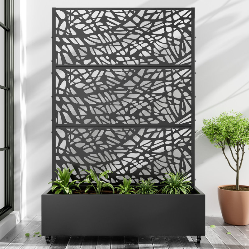 Metal Planter Box with Trellis with Wheels, 72" H x 47" W x 16" D