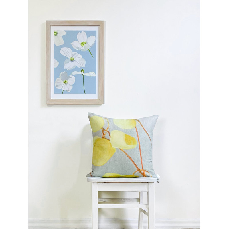 Cornouiller blanc en fleurs sur terre - sans cadre, Bleu pâle, H 11 po x l 8,5 po