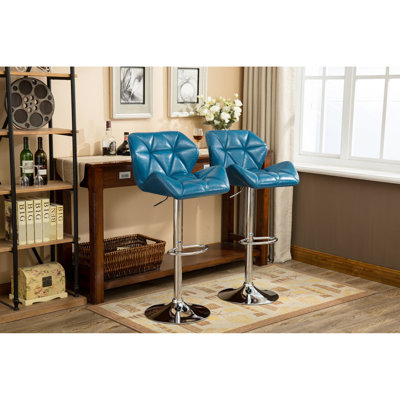 De 2 tabourets contemporains bleus - hauteur réglable, siège en cuir de polyuréthane avec repose-pieds pour une barre hydraulique bleue confortable, réglable en hauteur et confortable