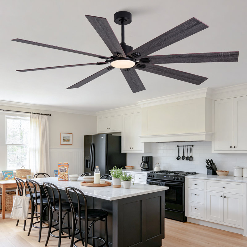 Ventilateur de plafond de 70 pouces avec télécommande, 8 pales de ventilateur double face en composite de bois massif, 6 vitesses, rotation bidirectionnelle, 3 CCT, éclairage à intensité variable, convient aux grands espaces