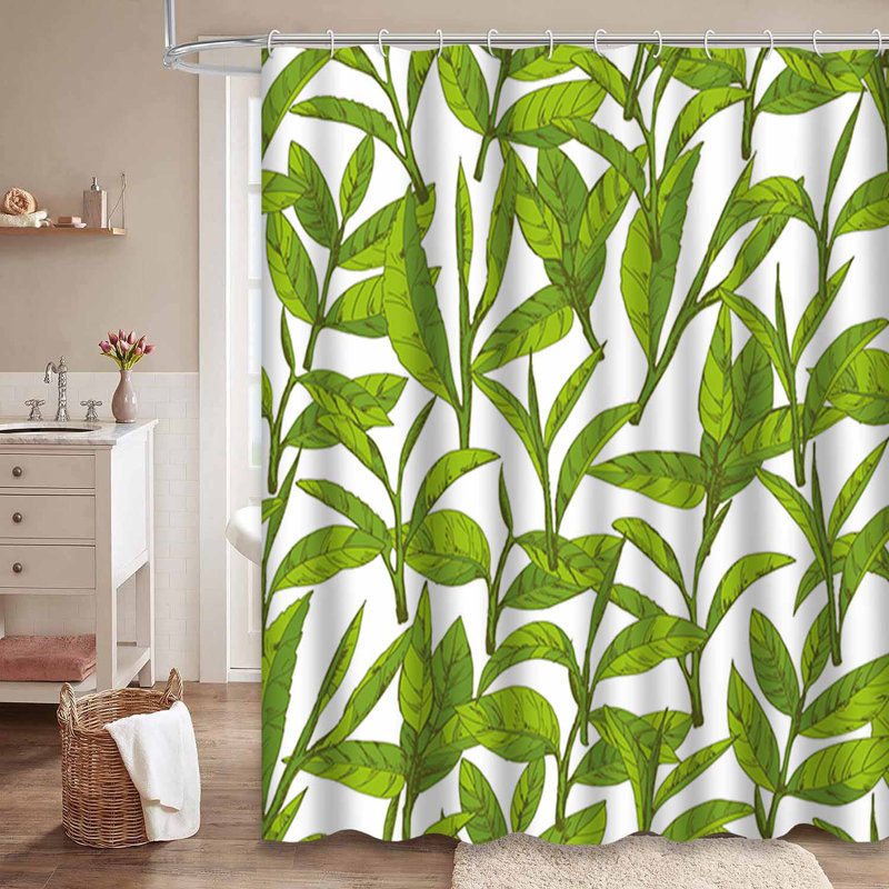 Rideau de douche vert avec 12 crochets Tea Leaves, L 72 po x l 84 po