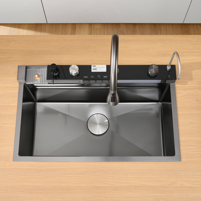 Évier de cuisine encastré à simple cuve en acier inoxydable avec station de travail à affichage numérique L 30 po x l 18 po