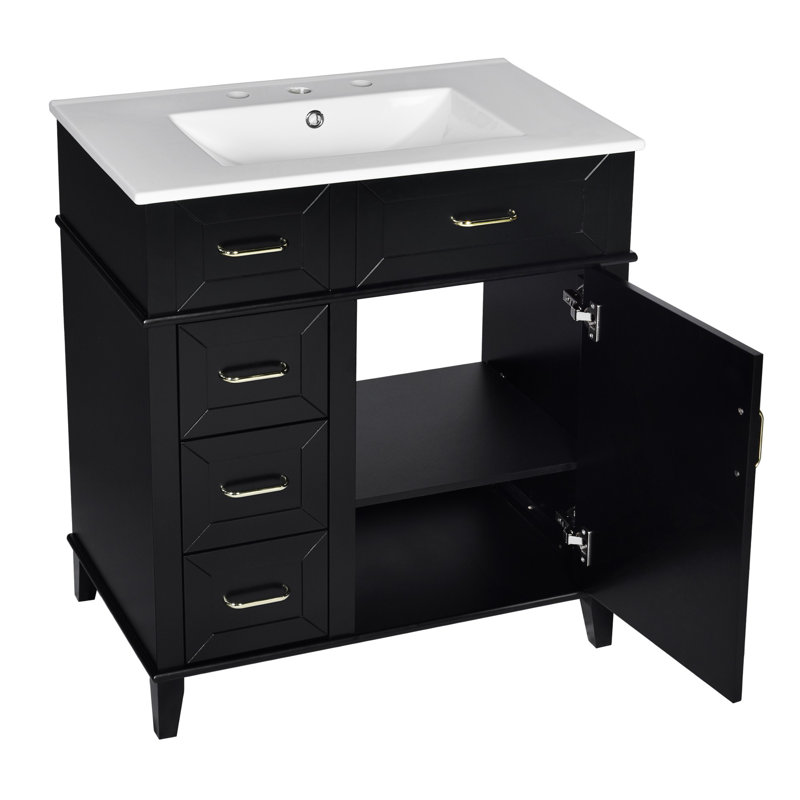 Meuble-lavabo de 30 pouces avec lavabo en céramique, Noir, noir, noir, noir