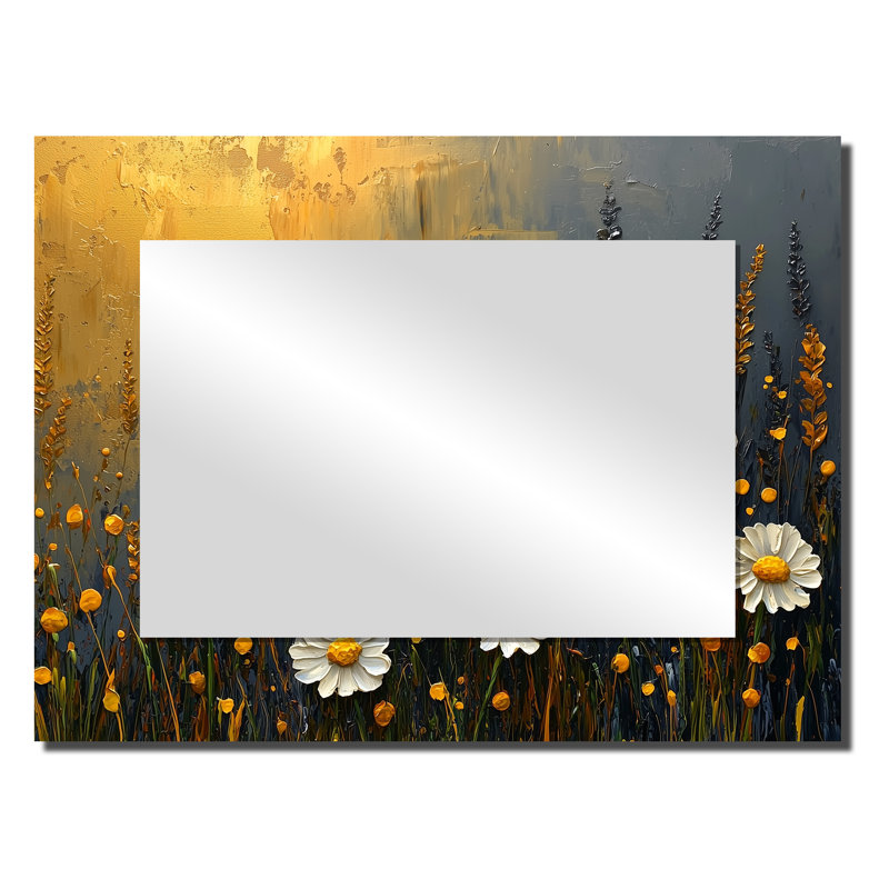 «Dark Summer Daisies Field Landscape I» - Décoration murale miroir floral - imprimé sur métal, 24 po x 32 po