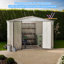 10x8 ft White Outdoor Garden Shed with Foundation, Aluminum Frame & Hinge Door
