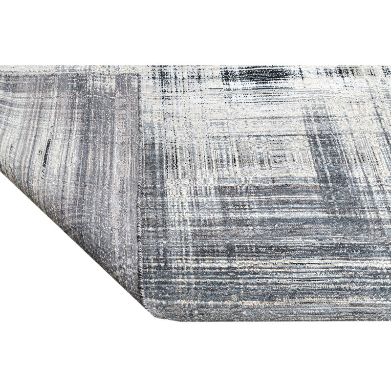 Hand Knotted Abstract Area Rug in Black/White/Gray, Rectangle 10' x 14'