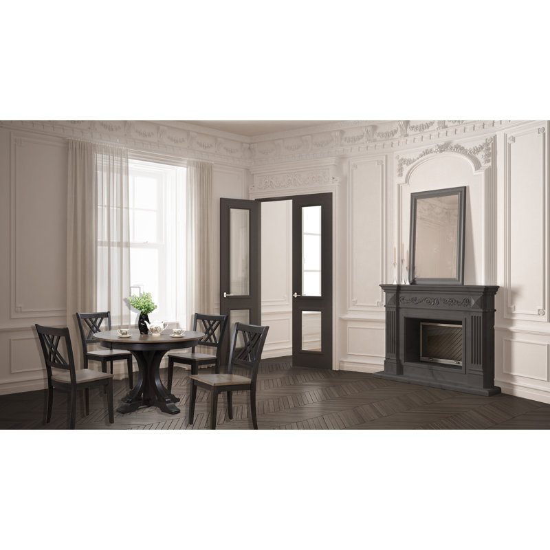 4 - Person Extendable Solid Wood Solid Wood Top Pedestal Dining Set, Gray Stone, Black Stone