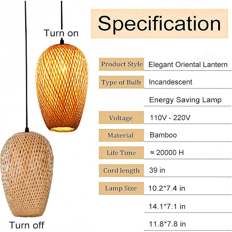 Bamboo Lantern Pendant Lamp, Retro Japanese Style E27 Chandelier Hanging Light Ceiling Lighting Fixture For Living Room Bedroom Restaurant Cafe Teahouse Bar Dining Room Club