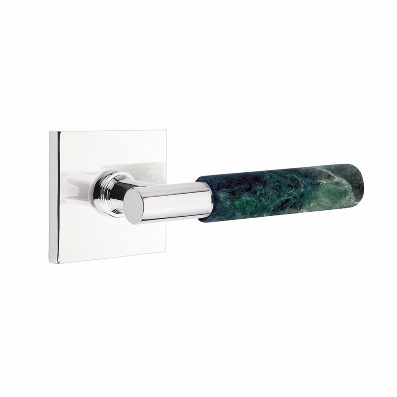 Ensemble de leviers de passage Emtek Select, rosette carrée, tige en T, poignée en marbre vert, CF, Chrome poli
