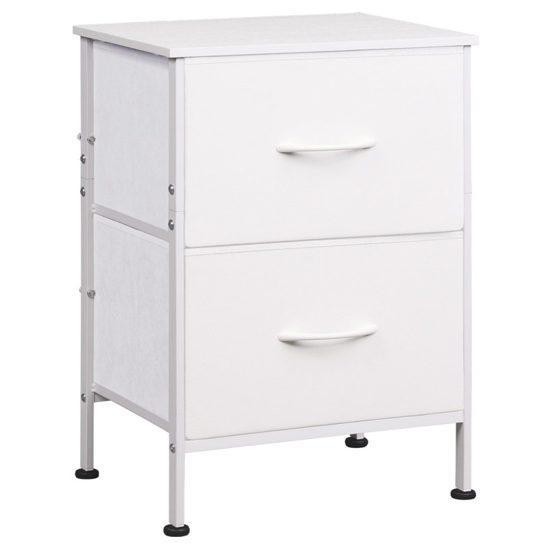 Table de chevet moderne en métal l 15,7 po avec 2 tiroirs, table de chevet avec cadre robuste pour petit espace, Blanc