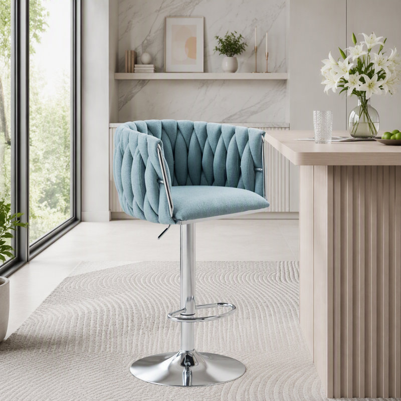 Ensemble de tabourets de bar pivotants à 360 ° avec coussin haute densité et dossier en tissu, Tissu bleu