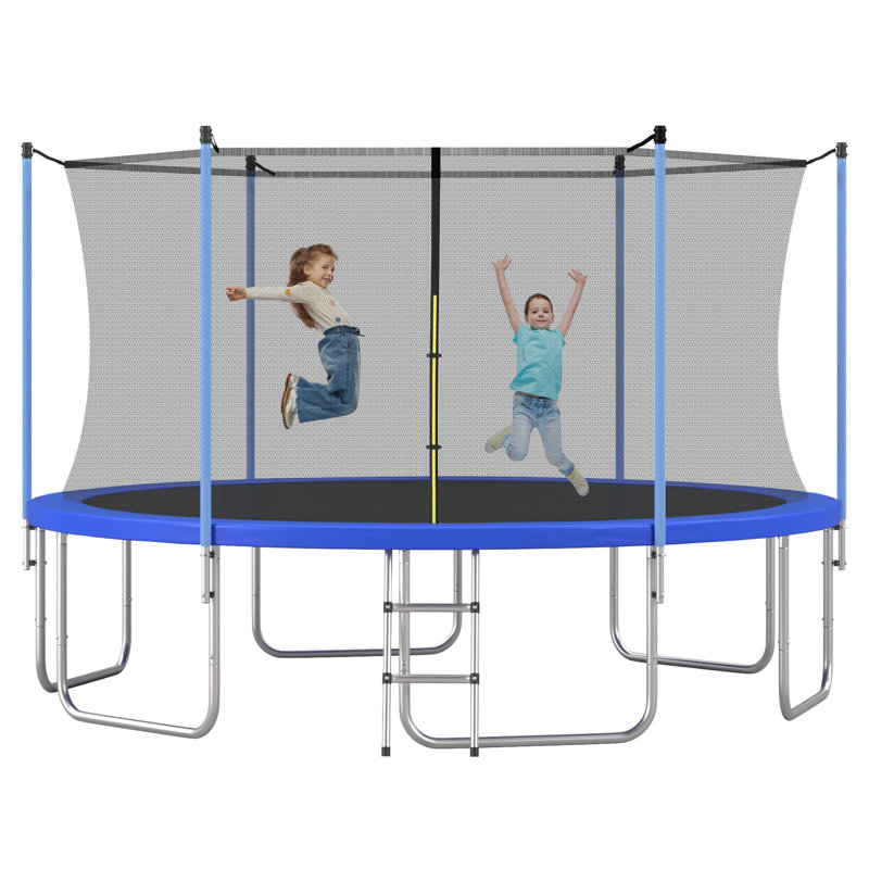 14FT Trampoline For Kids With Safety Inner Enclosure Net, Easy Assembly Round Outdoor Recreational Trampoline High Stability
