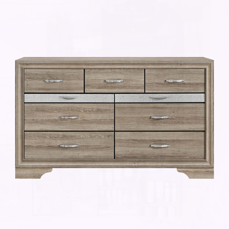 Commode Ryder au fini naturel, 7 tiroirs spacieux, style moderne, L 63,03 po Naturel