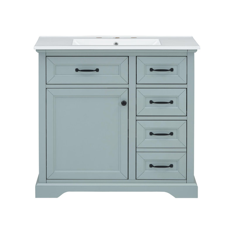Meuble-lavabo 36 po avec lavabo en céramique, Bleu clair / noir