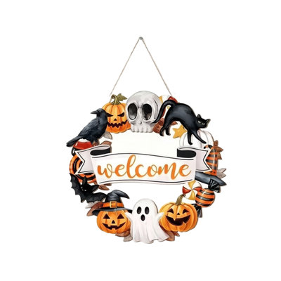 wo od hanging sign Wooden Halloween Party  Decoration Home Courtyard Front Door Home Welcome Wooden Decoration Listing