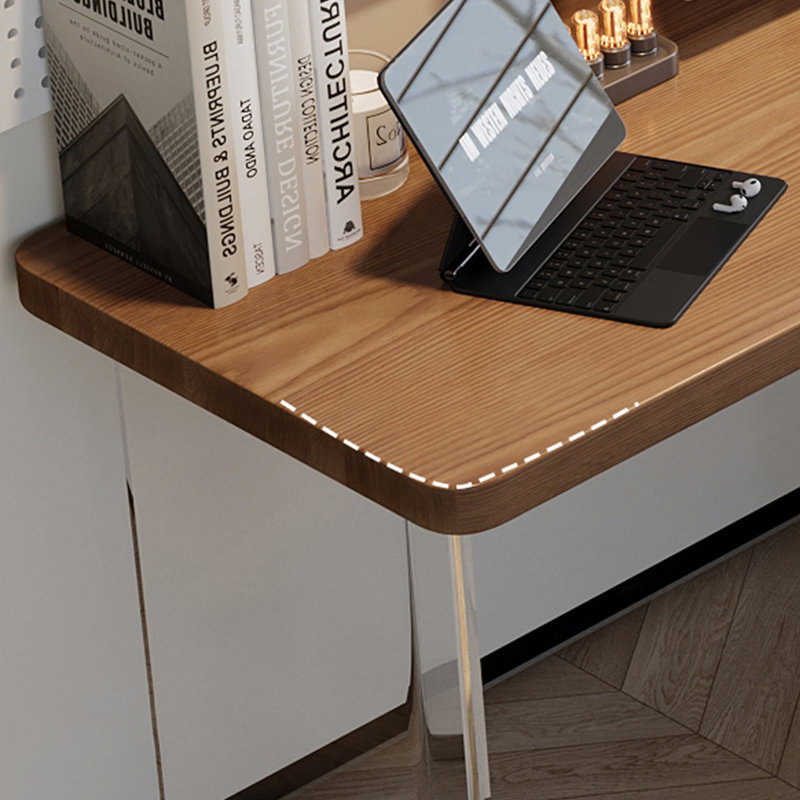 Bureau rectangulaire brun, bois massif transparent et acrylique, Retour à droite, H 29,53 po x l 70,87 po x P 47,24 po