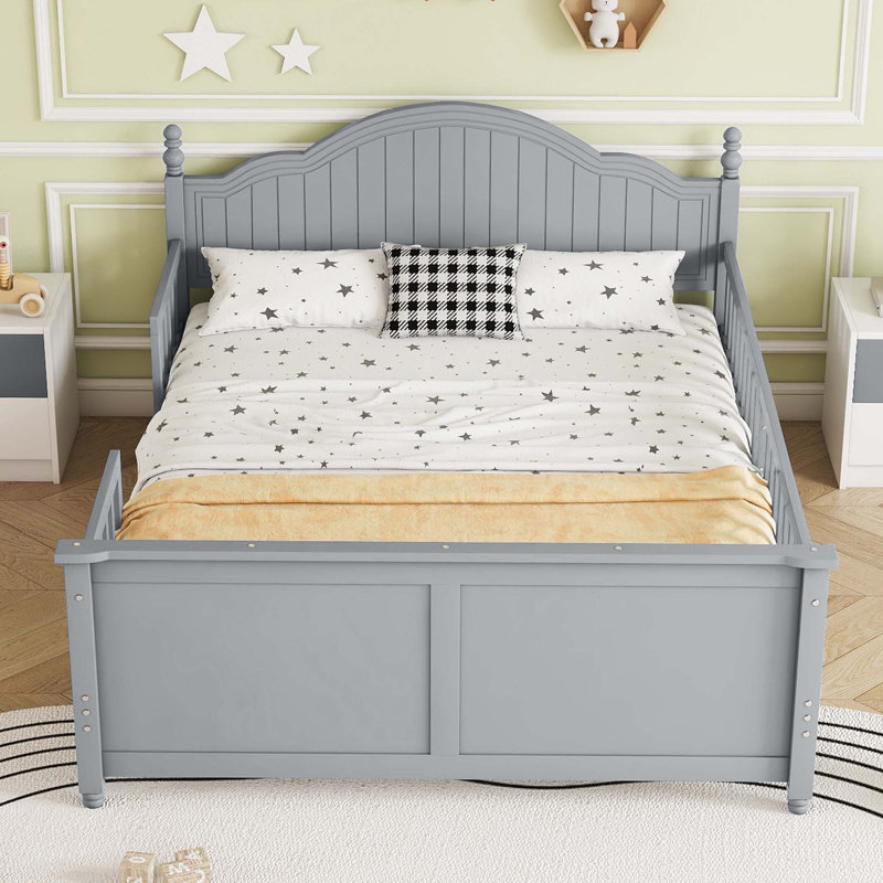 Lit plateforme en bois avec tête et pied de lit, Gris, Complète