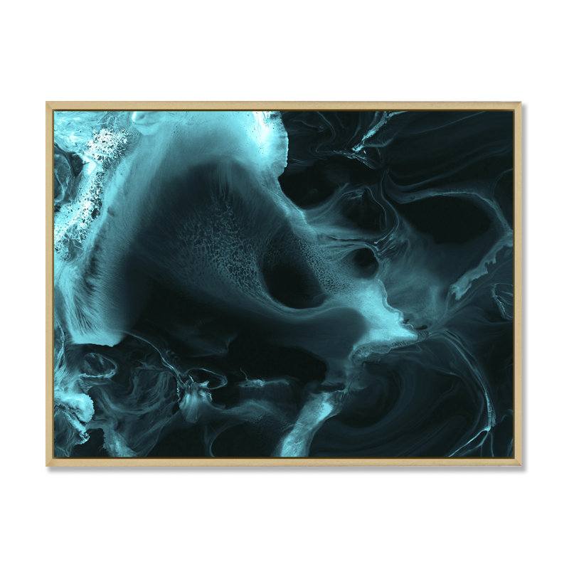Turquoise nuage liquide I - peinture sur toile, H 30 po x l 40 po, Cadre flottant érable
