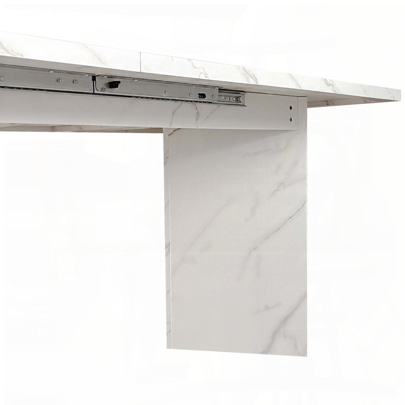 Table de salle à manger extensible pour 6 à 10 personnes - Finition moderne en faux marbre, blanc