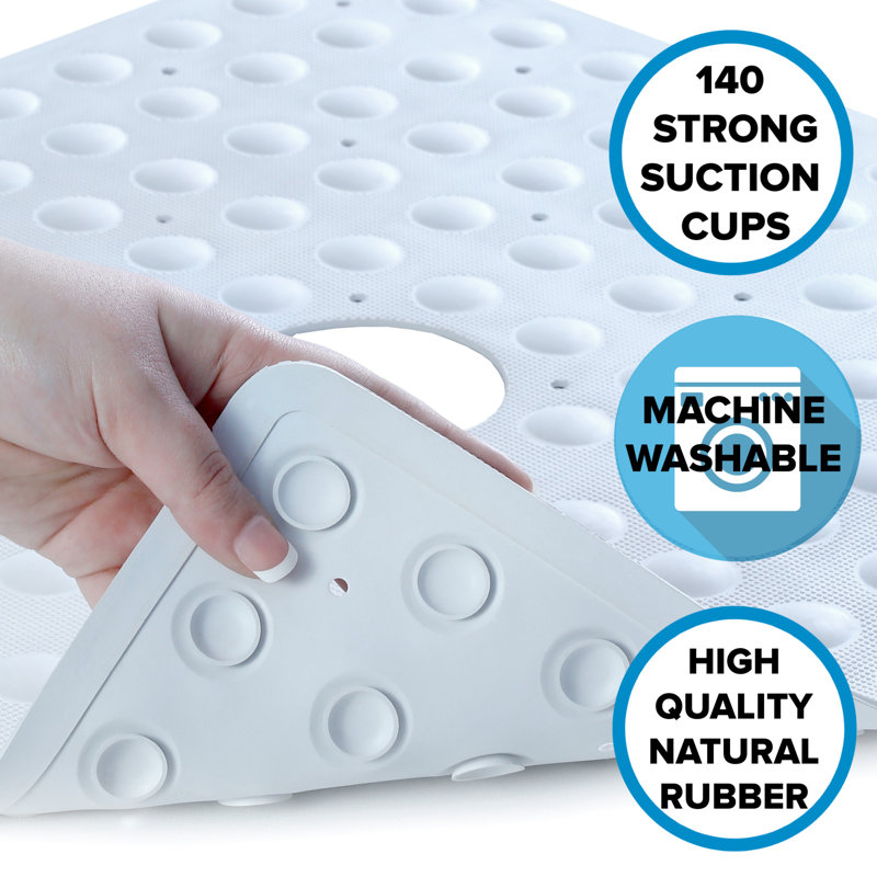 White Square Rubber Safety Shower Mat with Microban Protection