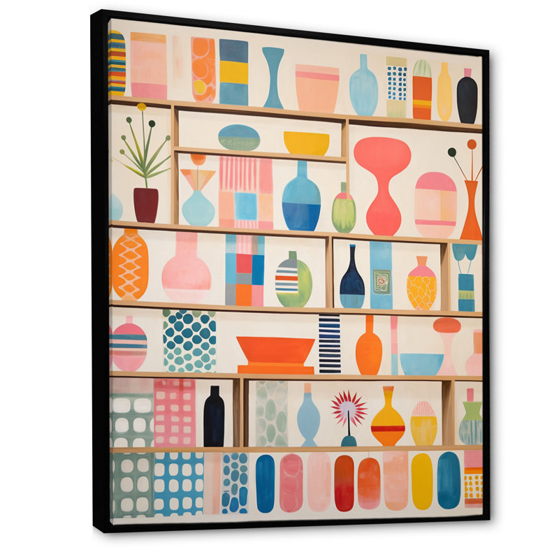«Pink Mid Century Playful Patterns IV», reproduction d'art sur toile abstraite, H 44 po x l 34 po x P 1,5 po, Black