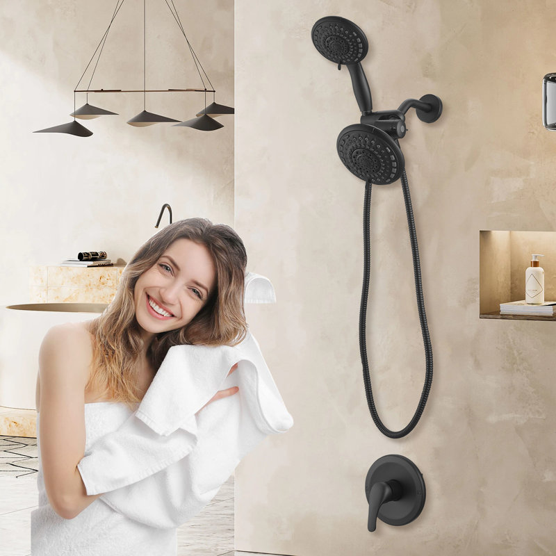 Single-Handle 6-Spray Dual Shower Faucet Set Trim Kit 1.8 GPM With Valve And Filtered Handheld Shower Head, Matte Black