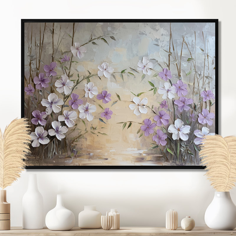 Minimalist Lavender Horizon - Lavande, art mural, H 12 po x l 20 po, Cadre flottant, Noir
