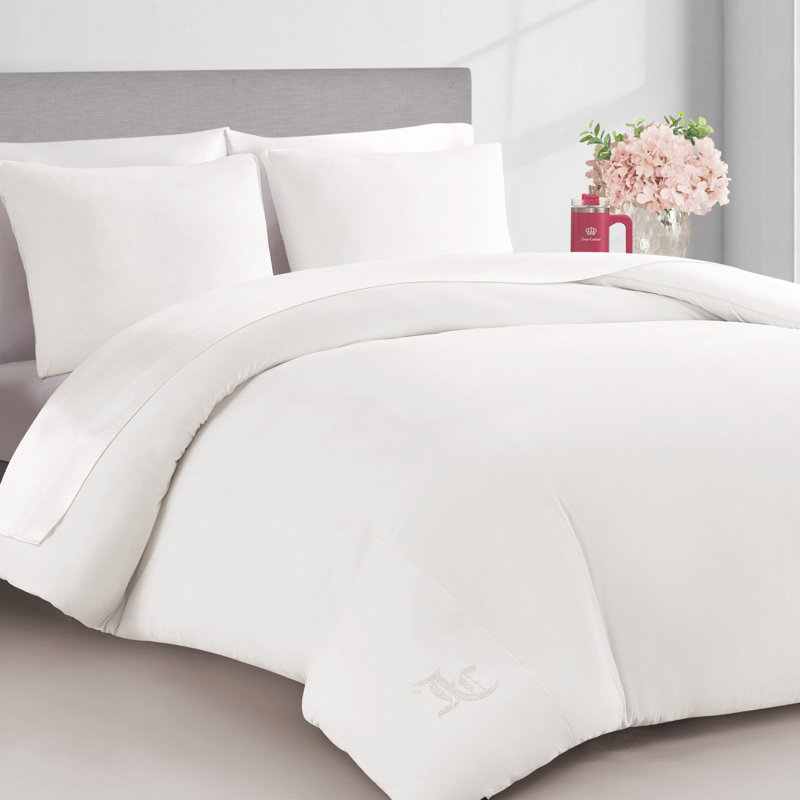 Juicy Couture Solid Velour Comforter Sets, Queen Comforter + 2 Standard Shams, Angel White