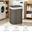 Collapsible Laundry Basket with Flip Lid and String Handles, Foldable Hamper with Removable Lining and Board Base for Dirty Clothes Storage, Grey