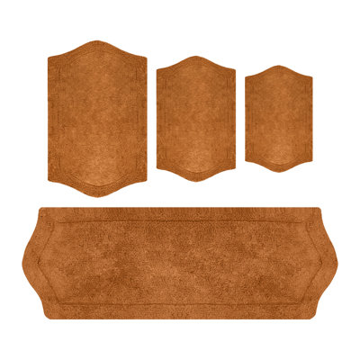 Morissette 100% Cotton Bath Rug, Non-Slip, Quick Dry, Absorbent, Machine Washable - 4 Piece Set