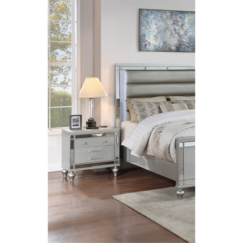 Classic Luxury Look 1Pc Table de chevet en bois avec tiroirs et miroir