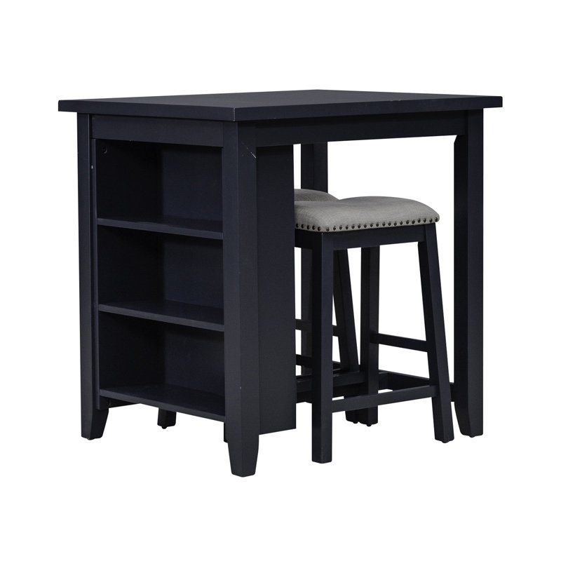 Latour Counter Height Dining Set w/ Upholstered Seats, Navy, 3 Piece