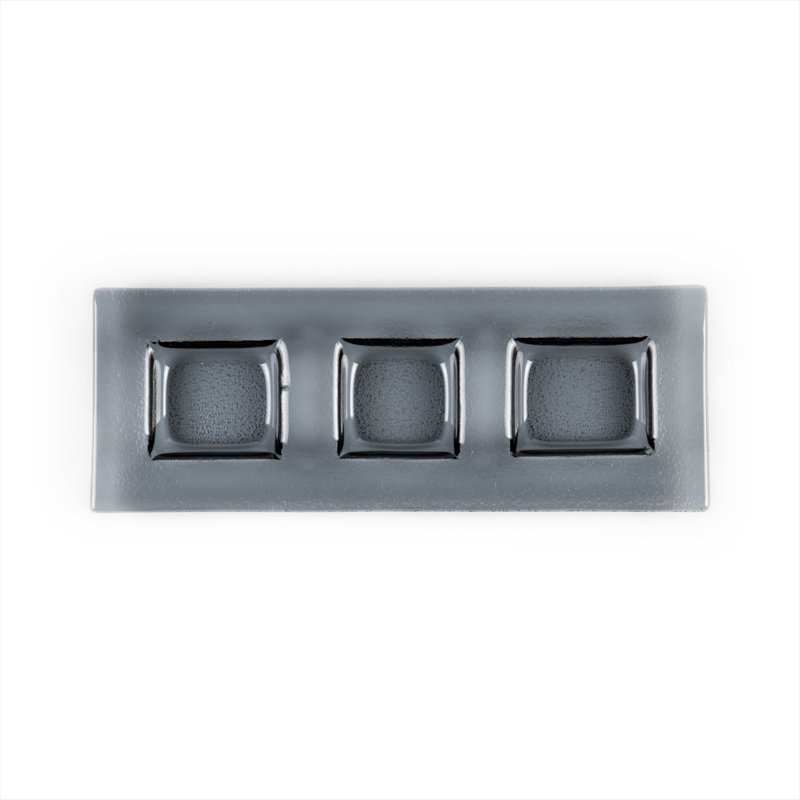 Glass Dinnerware 12.25" x 4" Rectangular Charcoal Glass Sectional Plate (Set of 2)