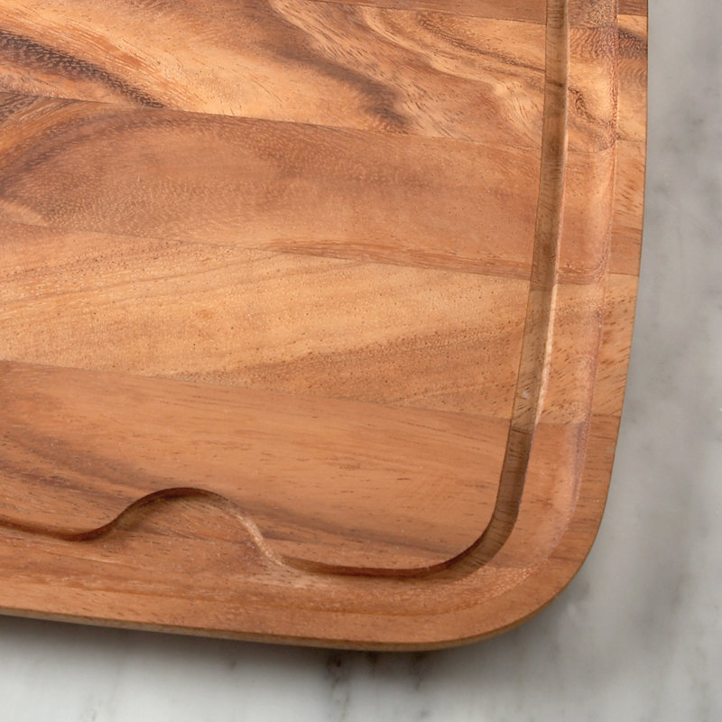 Acacia Wood Rectangular Steak Barbecue Plate with Juice Groove