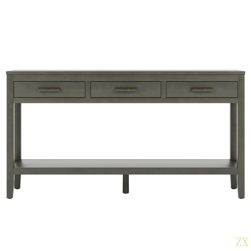 62.2'' Farmhouse Entryway Table With 3 Drawers, Painted Console Table With Bottom Shelf & Iron Handles, Minimalist Sofa Table For Living Room, Hallway, Kitchen, Bedroom, Office