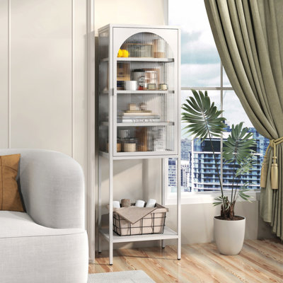 Armoire de rangement en métal avec porte en verre et 3 tablettes réglables pour la cuisine, la salle à manger, le salon, l'armoire de rangement décorative pour la maison