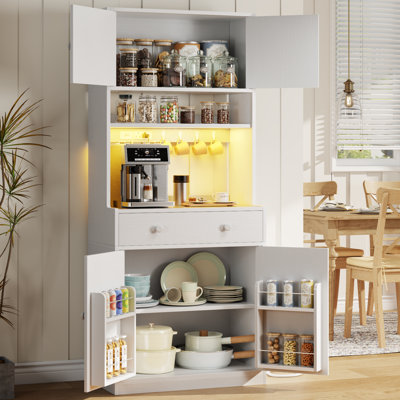 Tall 71 Inch Kitchen Pantry Storage Cabinet With Doors, Drawer, Farmhouse Pantry Cabinet With Power Outlet & Led Light