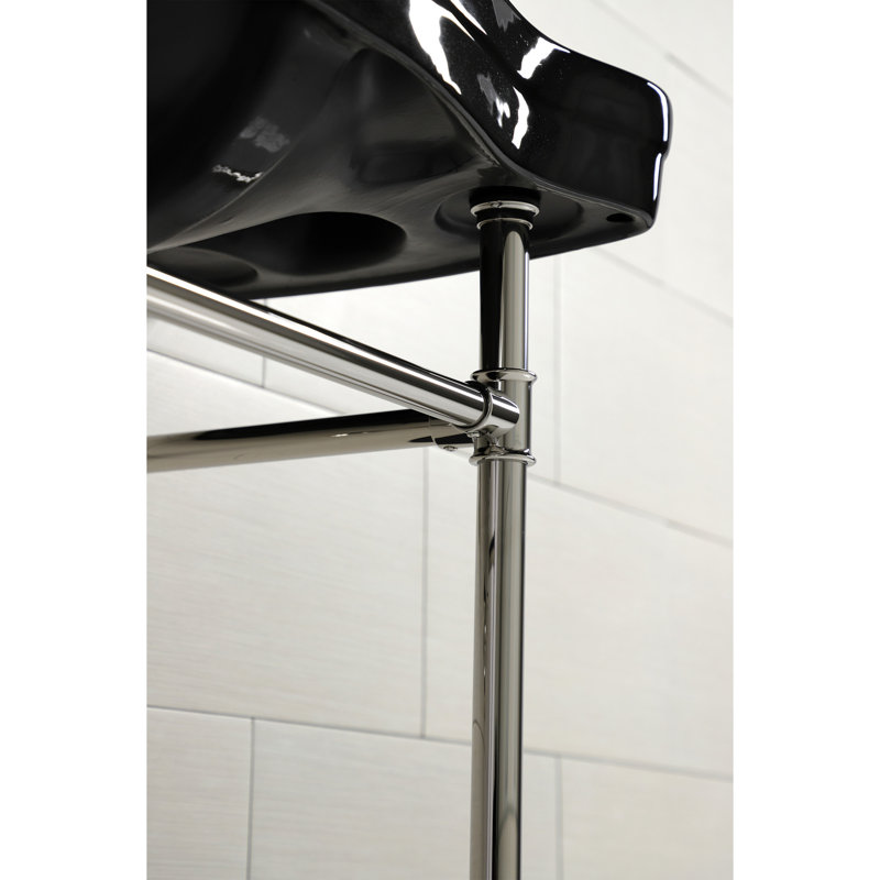Kingston Brass Imperial 36-Inch Ceramic Console Sink Basin with Stainless Steel Legs (8-Inch, 3-Hole), Polished Nickel
