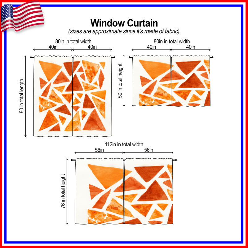 Rideaux géométriques orange et voilage géométrique obscurcissant - 2 panneaux, 20 po x 50 po - 2 panneaux, Transparent