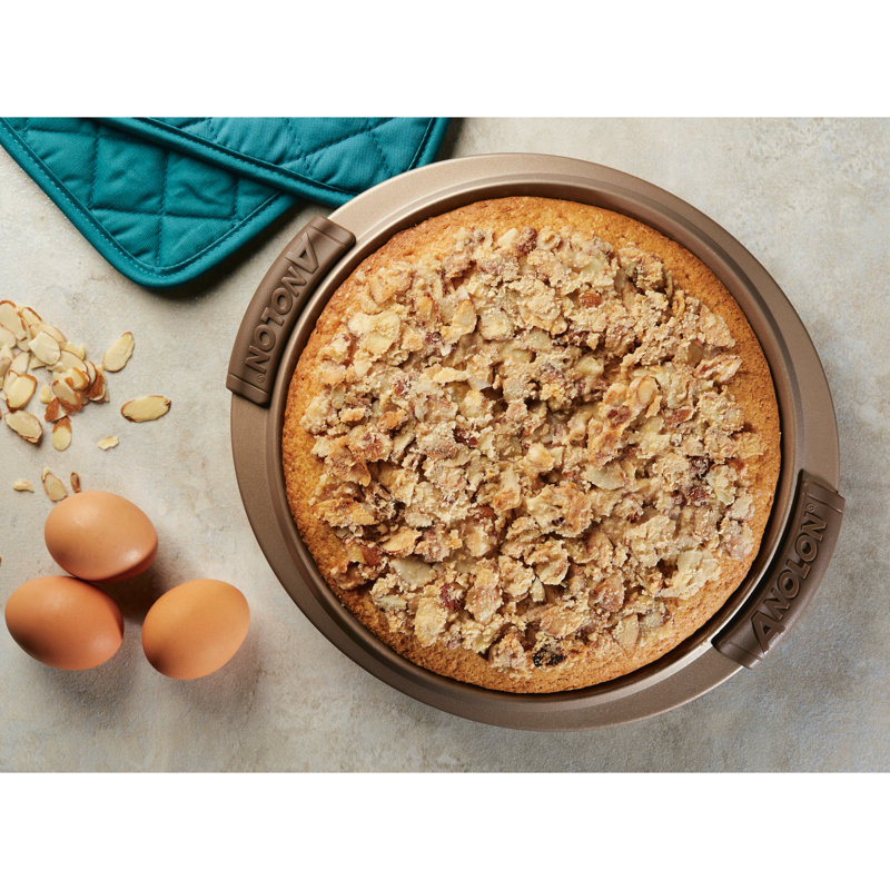 Anolon Advanced Bakeware Nonstick Round Cake Pan with Silicone Grips, Gray
