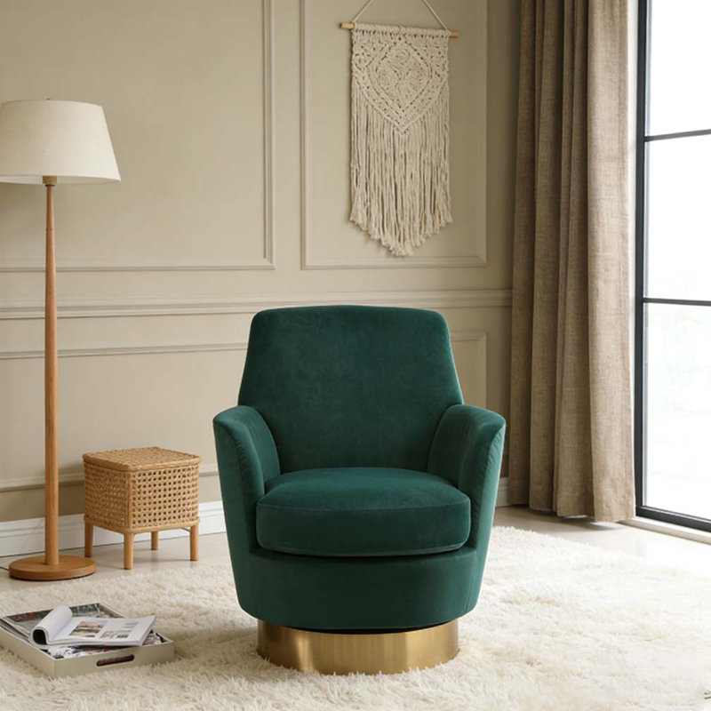 Fauteuil demi-tonneau pivotant en velours, fauteuil d'appoint pivotant, Velours émeraude