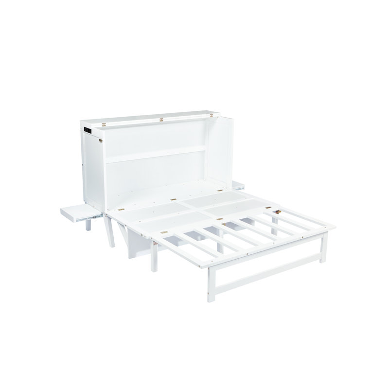Lit escamotable en pin blanc compact avec USB, conception multifonctionnelle moderne