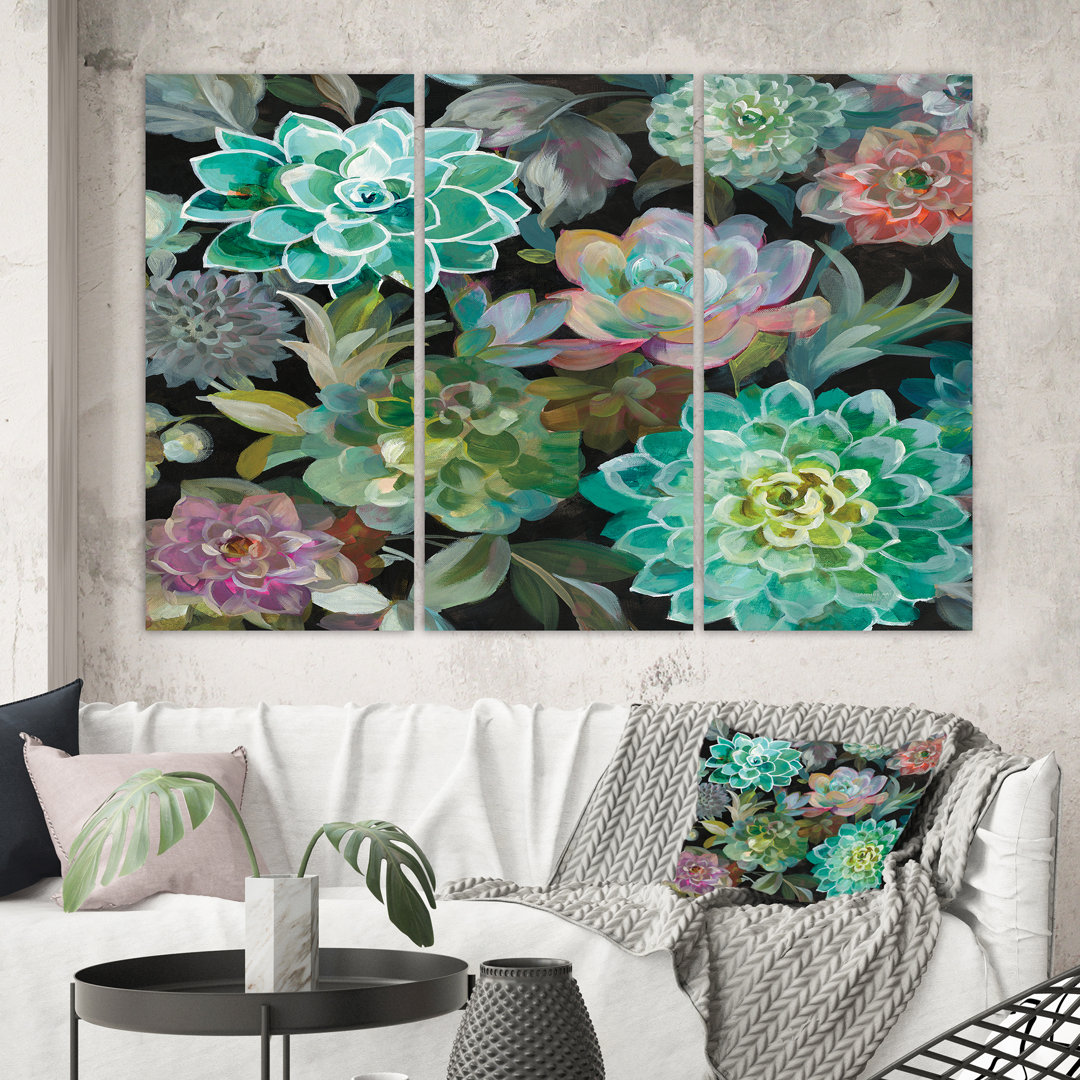 Floral Succulents - Multi-Piece Image Wrapped Canvas Painting Print East Urban Home 