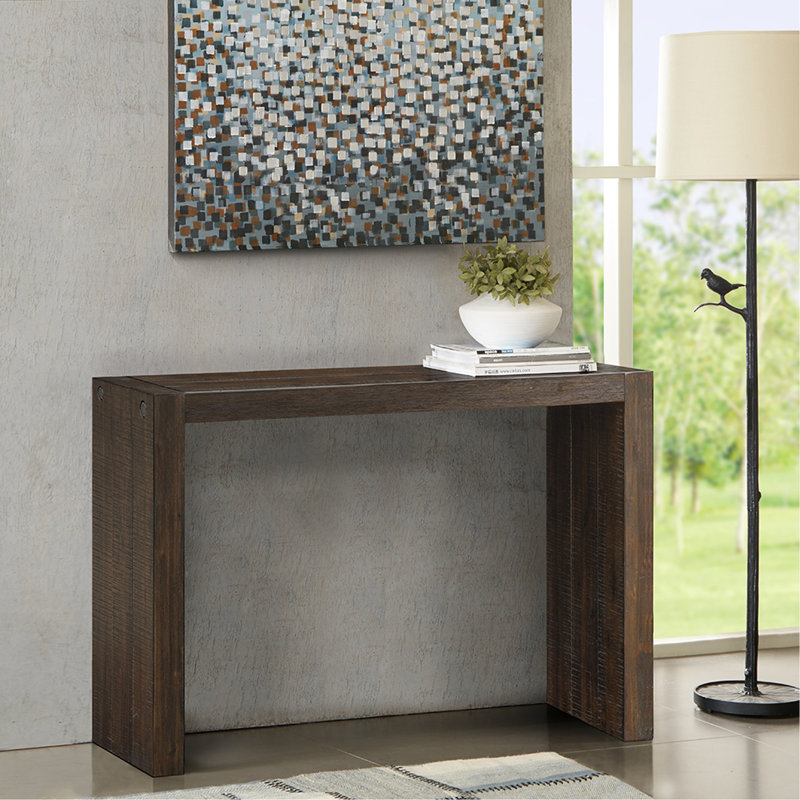 Jearline Modern Solid Wood Console Table with Wire Brushed Texture | Slim Depth, Multi-Functional Use, Brown