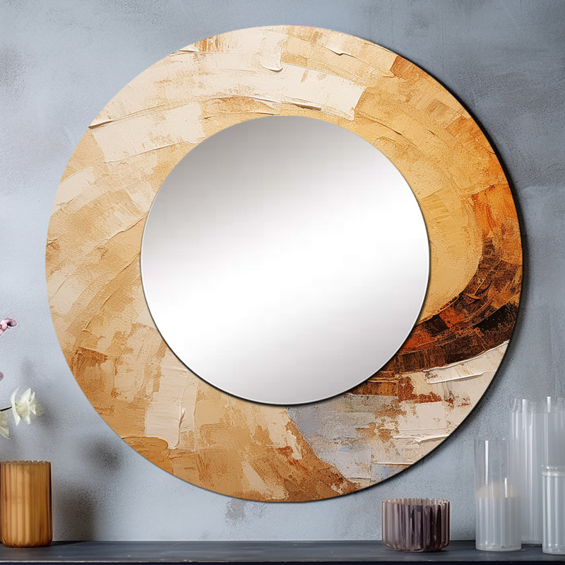 Beige spirale poteries - miroir mural décoratif spirales abstraites, miroir rond beige, art imprimé en métal, 36 po x 36 po