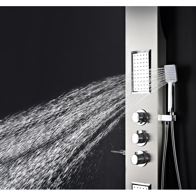 Field Series 58'' Brushed Steel Shower Panel with Body Jets