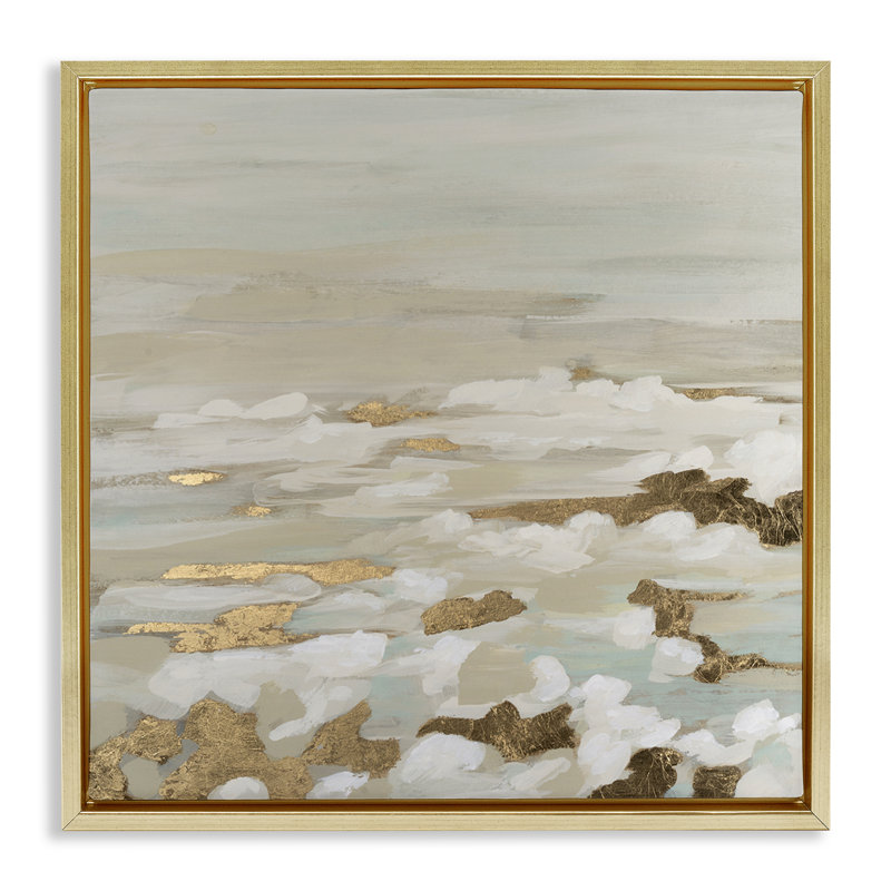 Cadre flottant à vagues abstraites Gilded Surf, design par June Erica Vess, H 25 po x l 25 po, Cadre flottant métallique doré