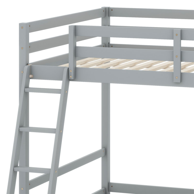 Lit superposé avec échelle, glissade et tablettes, Gris