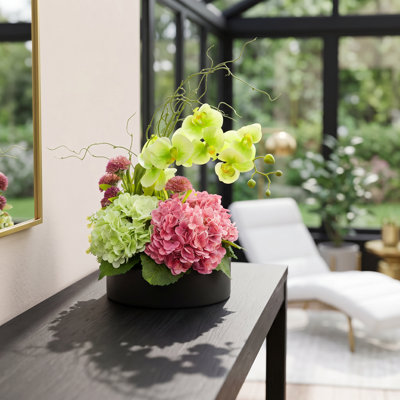 Orchid Centerpiece with Hydrangeas and Dahlias